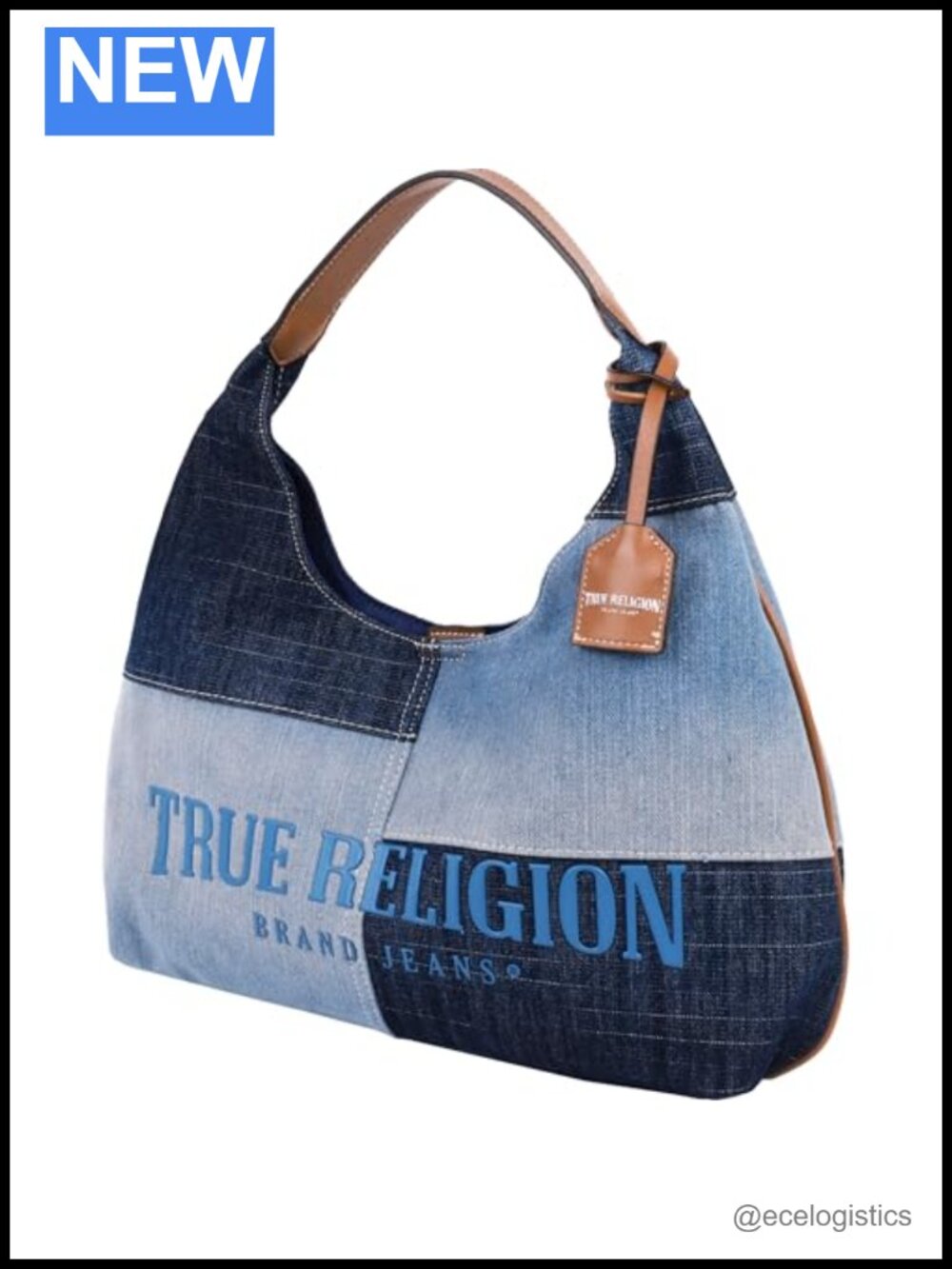 Hobo Denim Patchwork Shoulder Purse, Large Logo, Magnetic Snap, Silver Hardware